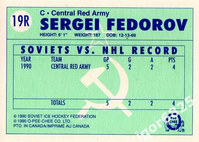 Карточка Сергей Федоров 19R к серии ЦСКА Москва - клубы НХЛ 1989-90 г.Канада 1