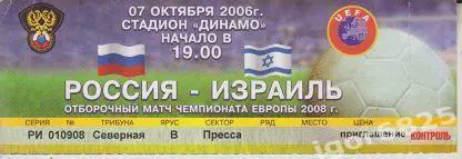Россия - Израиль. 7 октября2006 года. Чемпионат Европы.