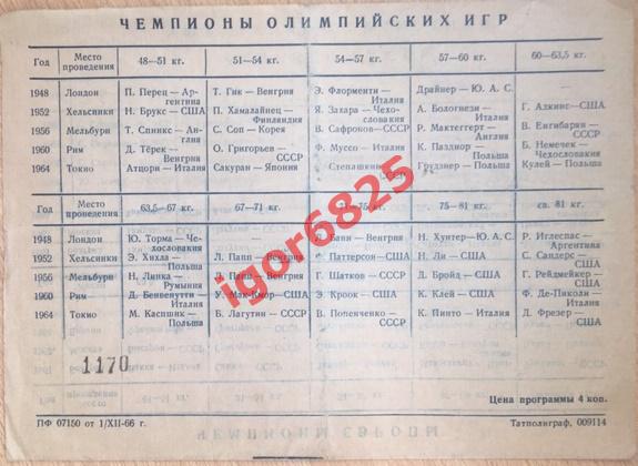 Бокс Лично-командные соревнования первенства РСФСР 10-16 декабря 1966 год Казань 2