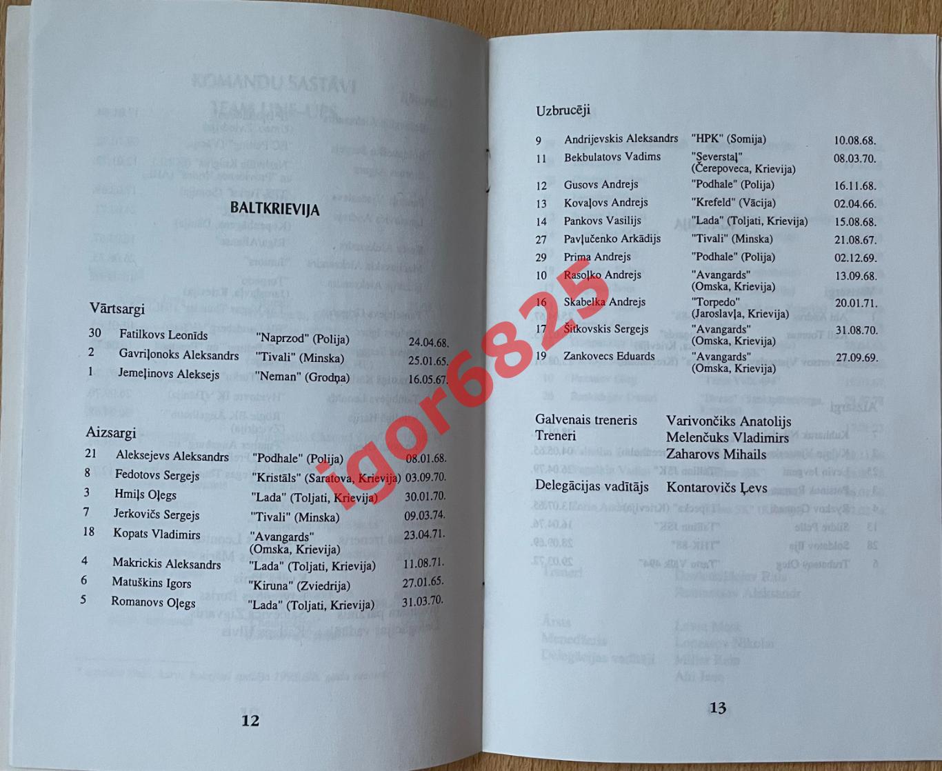 Хоккей. Отборочный турнир на ОИ 1998 Нагано, Рига Латвия 27.08 - 01.09. 1996 г. 1