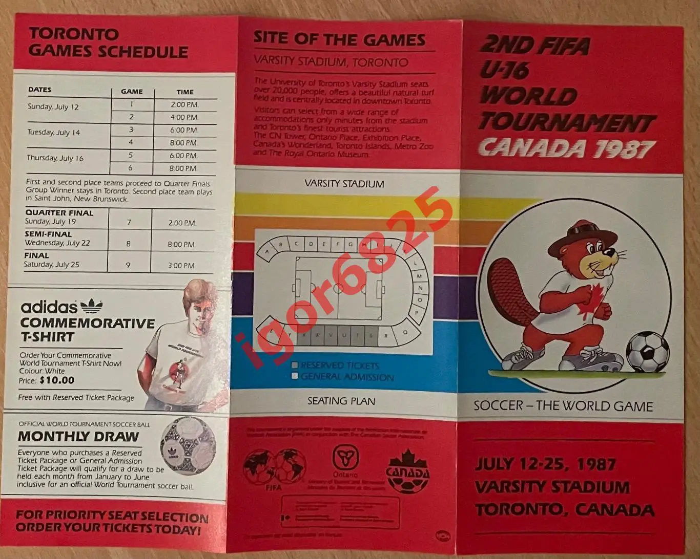 Чемпионат Мира по футболу Канада 1987. U-16. Буклет-расписание. СССР чемпион. 1