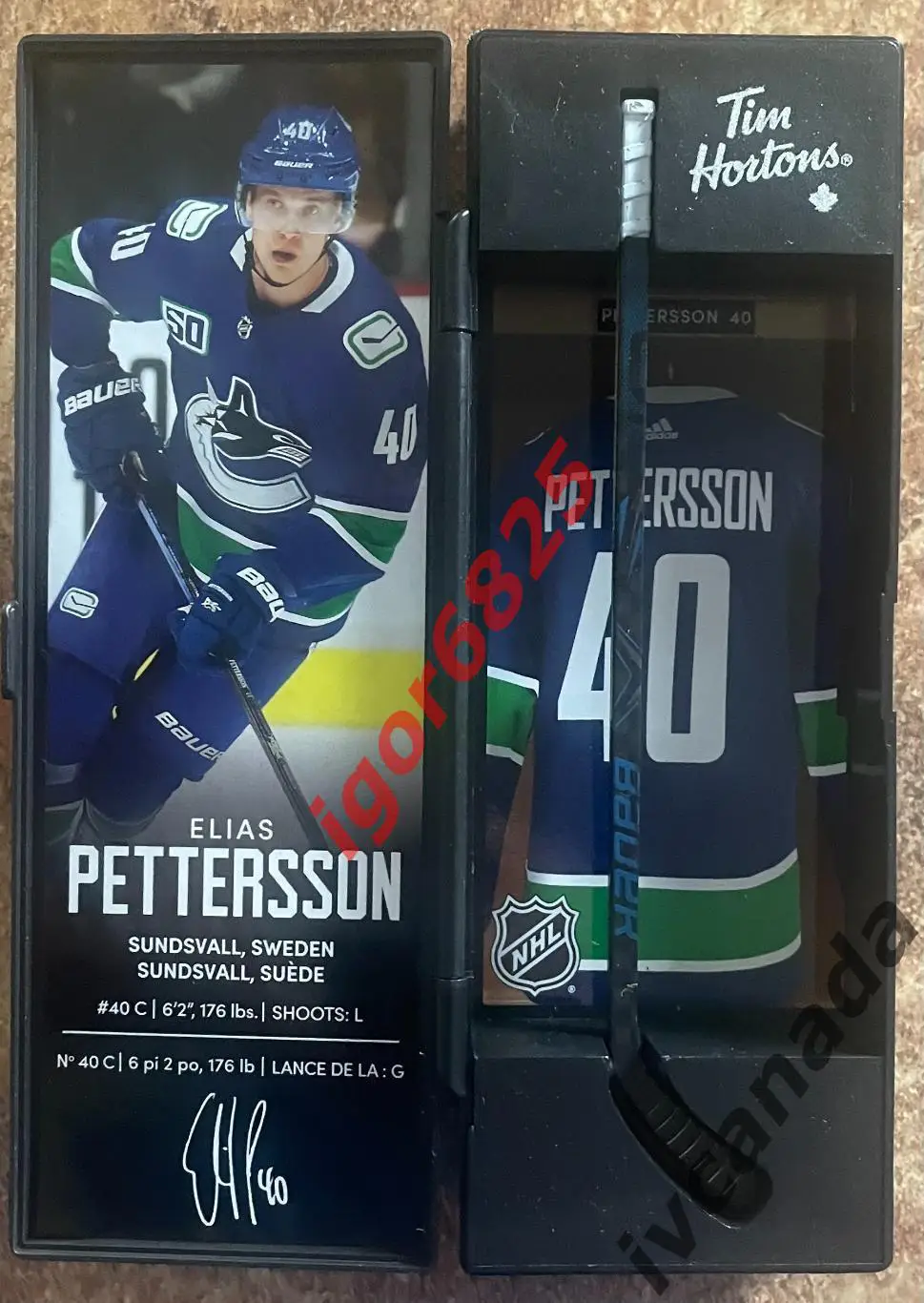 Хоккей ЭЛИАС ПЕТТЕРССОН PETTERSSON №40 набор с клюшкой Tim Hortons 2020-2021 NHL