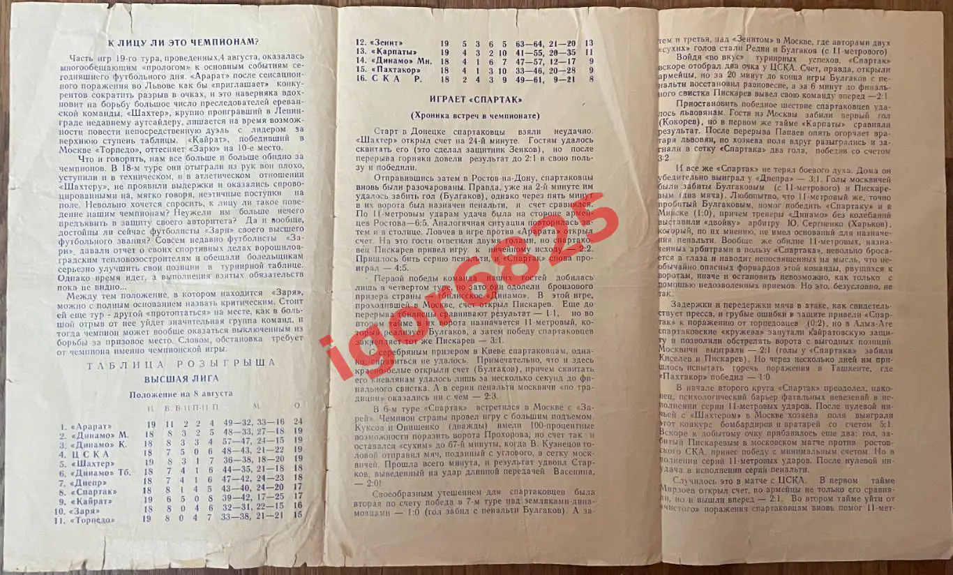 Заря Ворошиловград - Спартак Москва. 8 августа 1973 года. Чемпионат СССР. 1