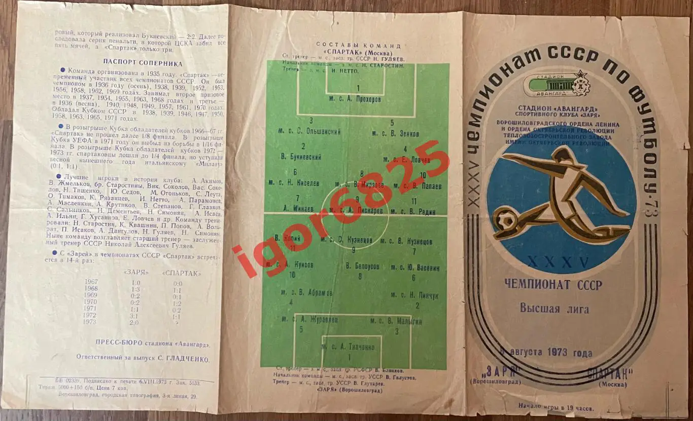Заря Ворошиловград - Спартак Москва. 8 августа 1973 года. Чемпионат СССР. 2