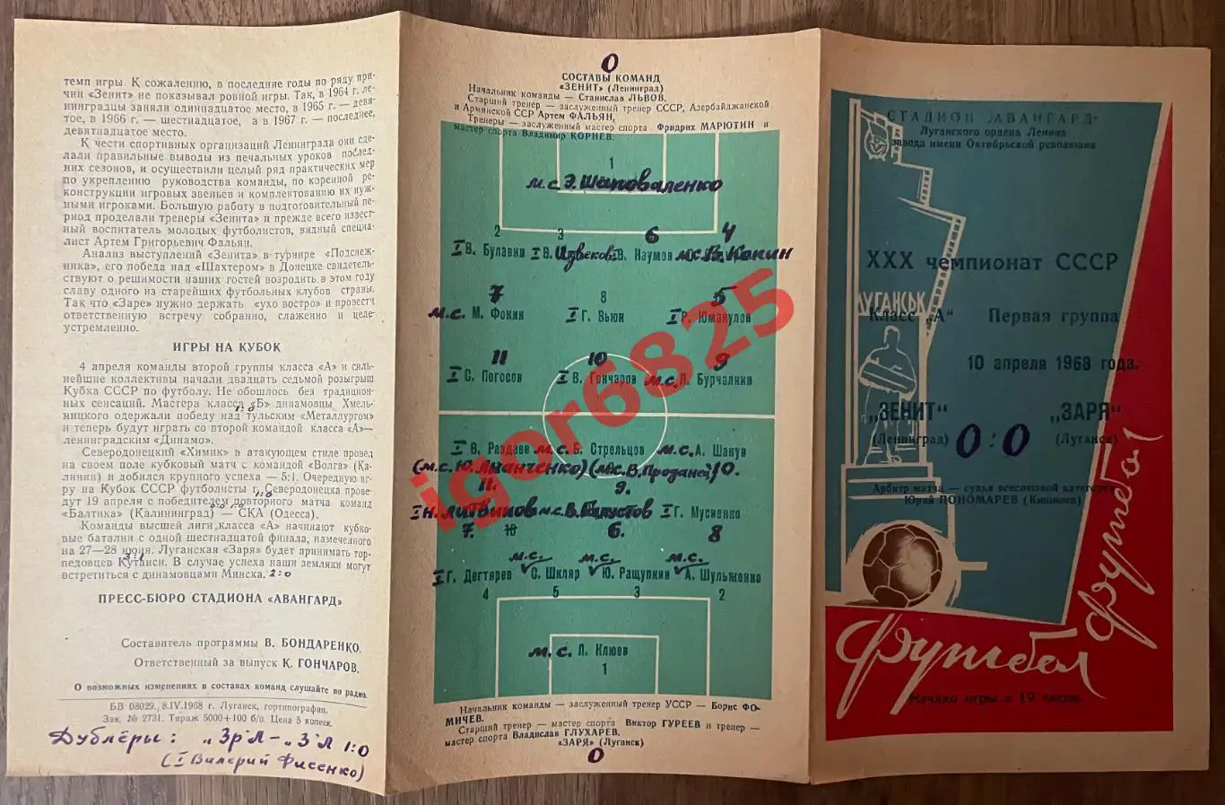 Заря Луганск- Зенит Ленинград. 10 апреля 1968 года. Чемпионат СССР. 2