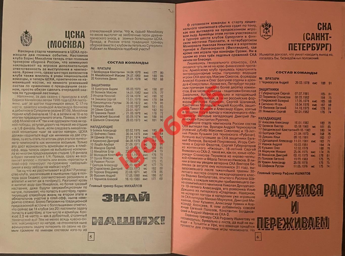 Чемпионат России – 2000/2001 Армейские клубы ЦСКА Москва и СКА Санкт-Петербург 1