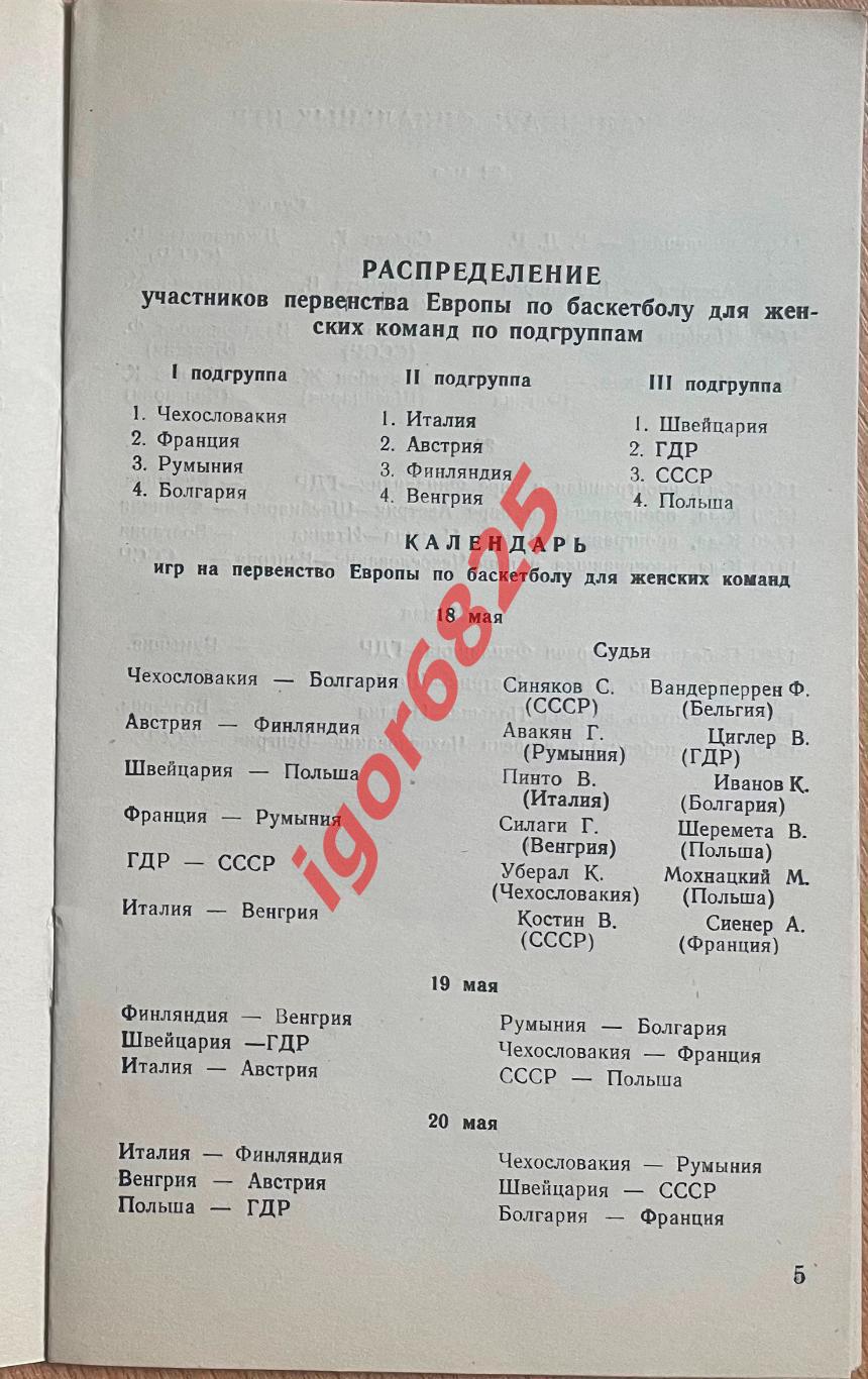 Баскетбол. 3-е Первенство Европы среди женских команд. 18-25 мая 1952 года 1