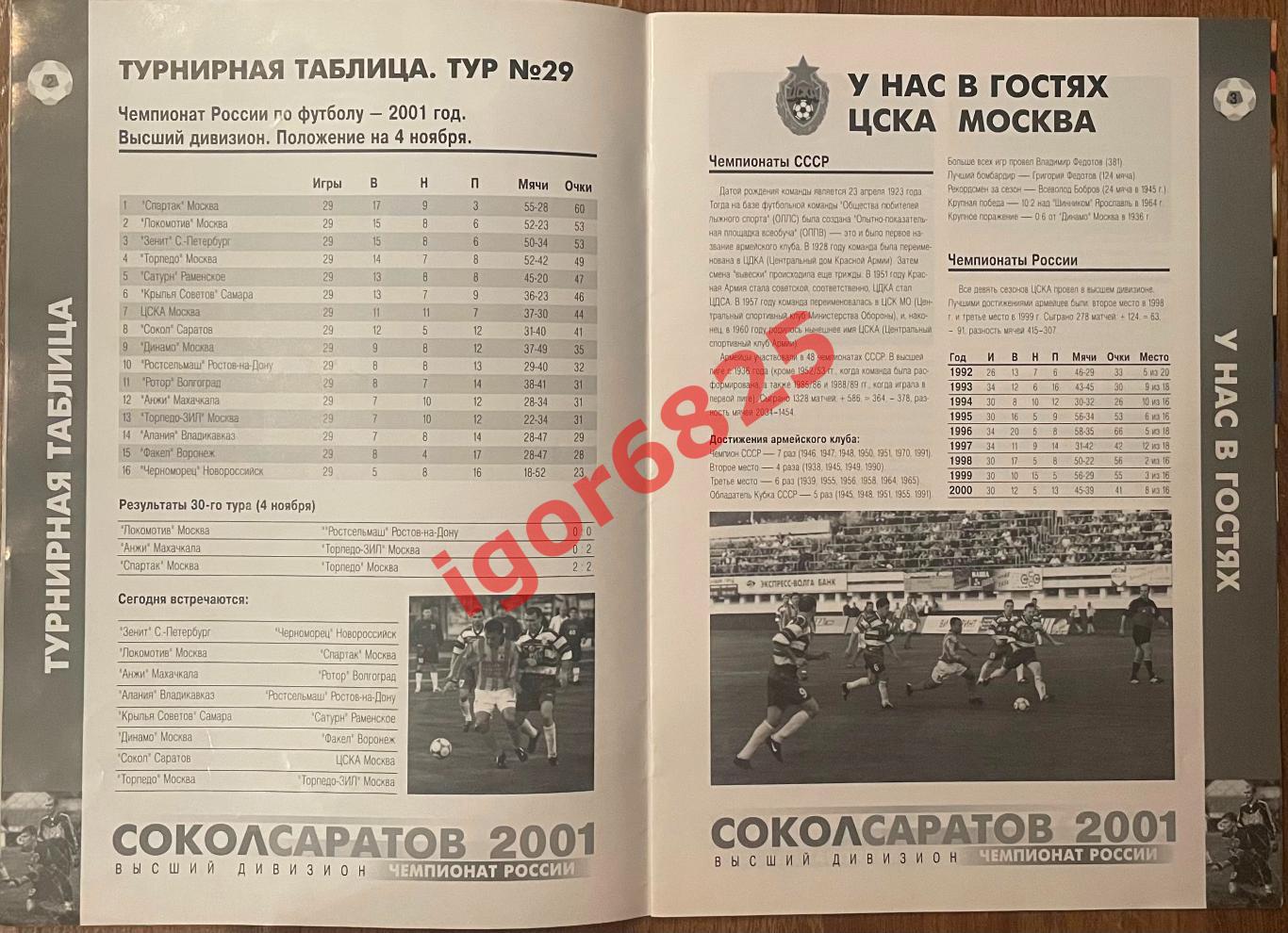 Сокол Саратов - ЦСКА Москва. 8 ноября 2001 года. Чемпионат России 1