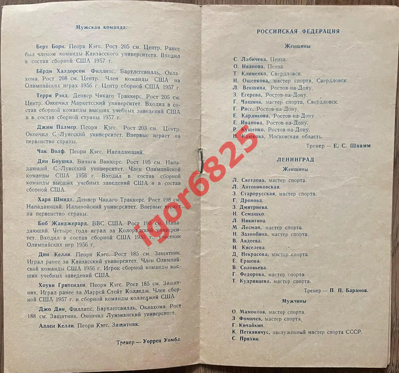 Баскетбол СССР (РСФСР, Ленинград, Рига) - США 3-5 мая 1958 г. Ленинград-Эстония 1