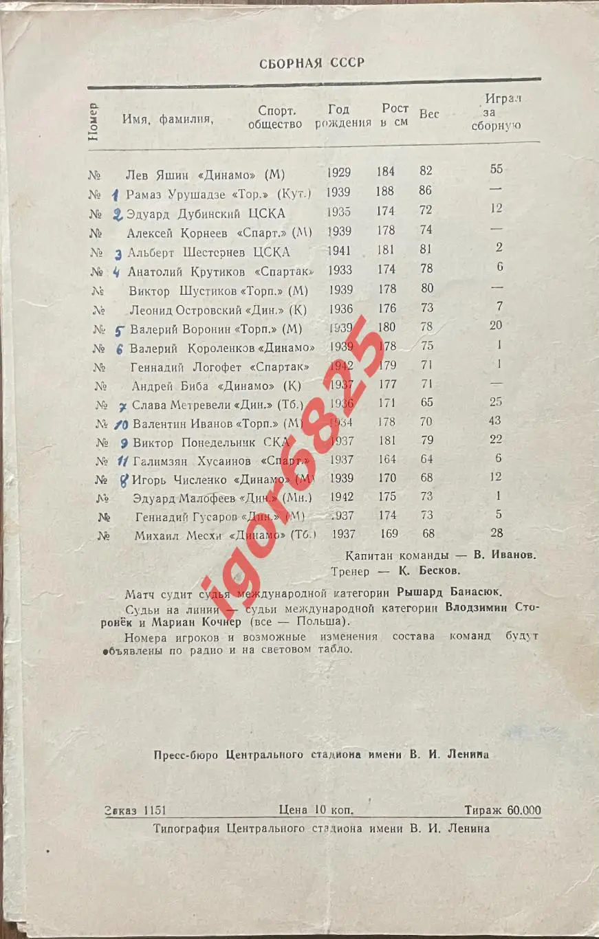СССР - Италия. 13 октября 1963 года. Кубок Европы, 1 вид - серый цвет обложки. 1