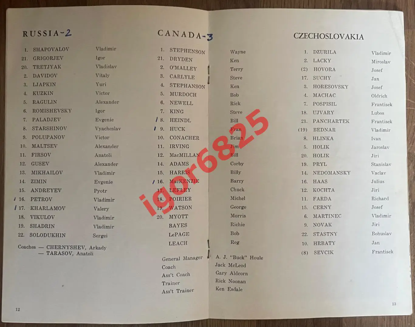 Канада - СССР 26 декабря 1969 года, Канада - Чехословакия 1 января 1970 года 1