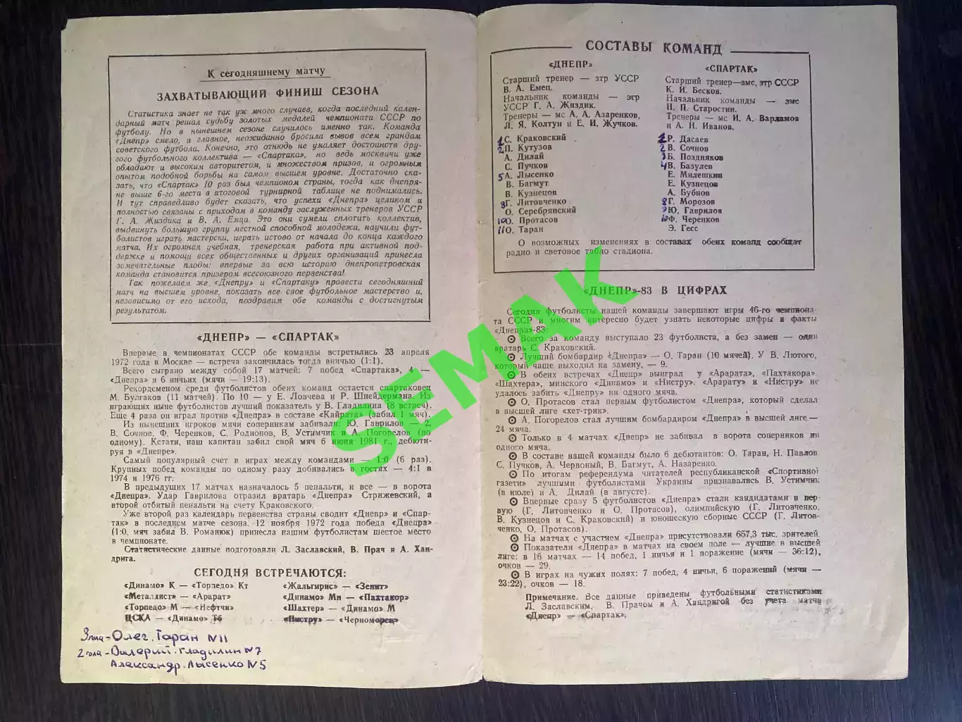 Днепр Днепропетровск - Спартак Москва - 06.11.1983 1