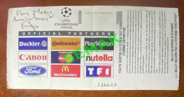 БОРДО Франция/Bordeaux France - Спартак Москва - 29.09.1999. Билет футбол ЛЧ. 1