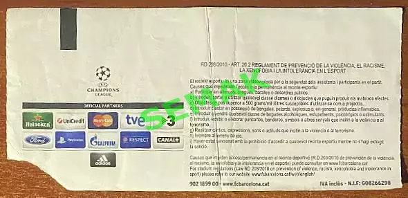 Барселона Испания/FC BARСELONA - Спартак Москва/SPARTAK - 19.09.2012. Билет 1