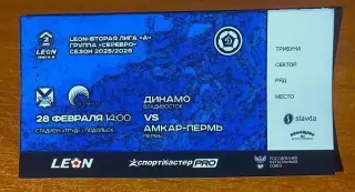 Динамо Владивосток - Амкар-Пермь - 28.02.2026. Билет Футбол