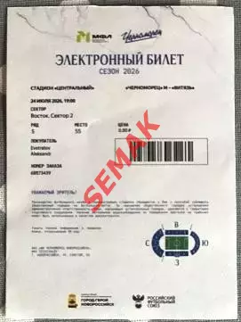 Черноморец-М Новороссийск - Витязь-М Подольск 24.07.2026. Билет