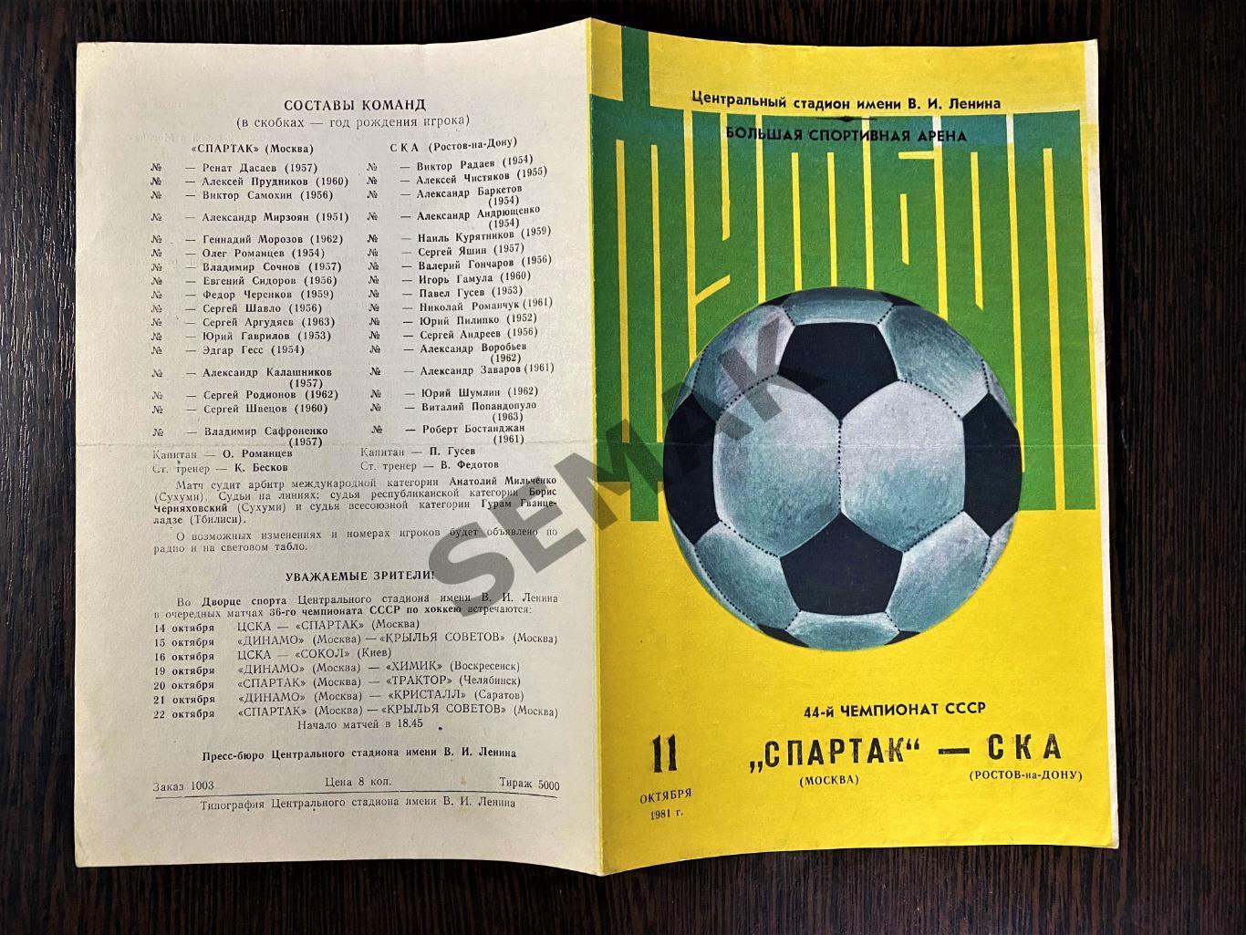 Спартак Москва - СКА Ростов-на-Дону - 1981