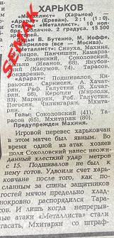 Металлист Харьков - Арарат - 10.11.1985 отчет