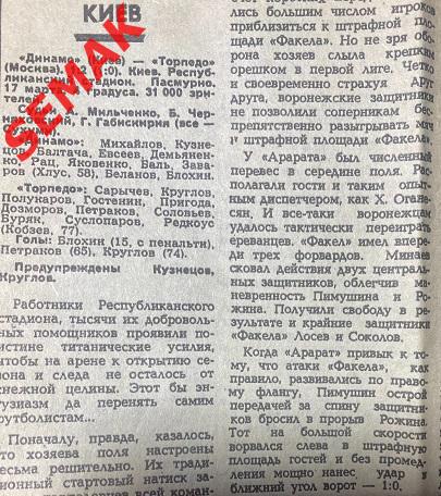 Динамо Киев - Торпедо Москва - 17.03.1985 отчет