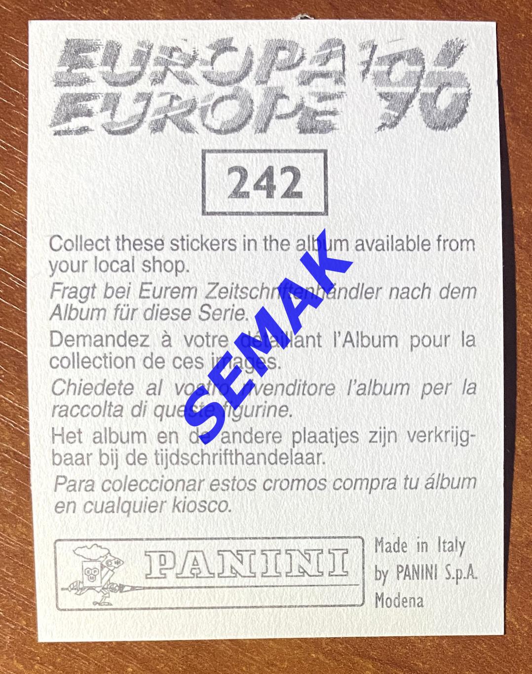 Panini-Панини. Стикер/Наклейка №-242 Евро/EURO - Англия 1996. 1