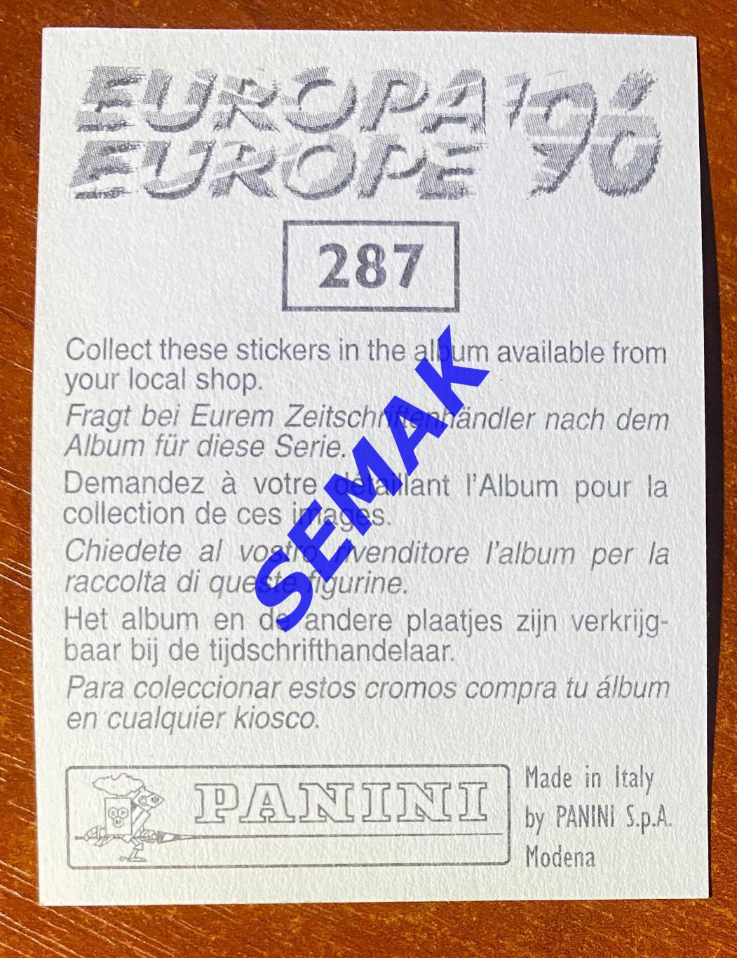 Panini-Панини. Стикер/Наклейка №-287 Евро/EURO - Англия 1996. 1