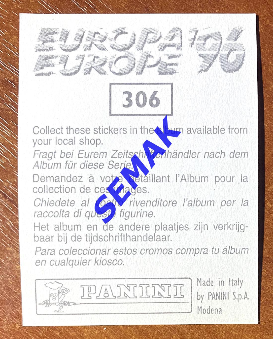 Panini-Панини. Стикер/Наклейка №-306 Евро/EURO - Англия 1996. 1