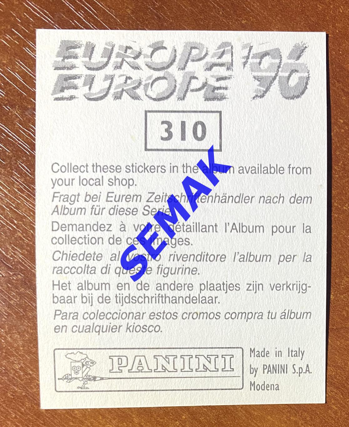 Panini-Панини. Стикер/Наклейка №-310 Евро/EURO - Англия 1996. 1