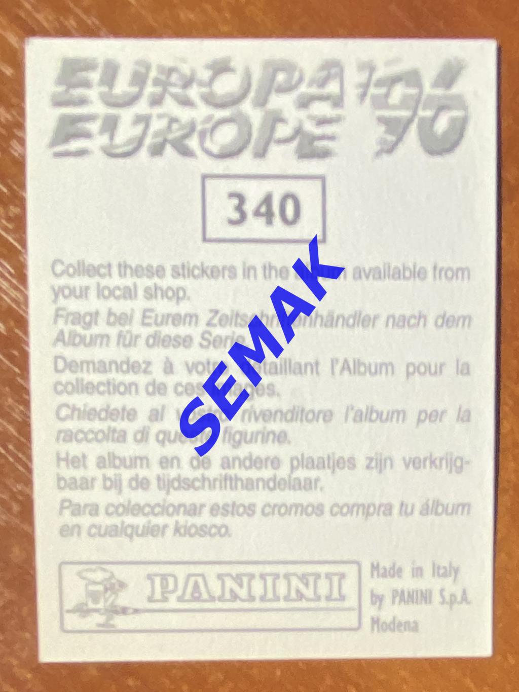 Panini-Панини. Стикер/Наклейка №-340 Евро/EURO - Англия 1996. 1
