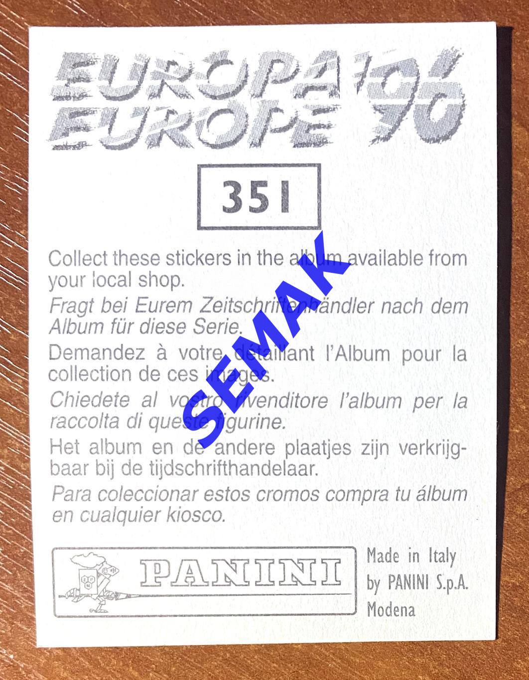 Panini-Панини. Стикер/Наклейка №-351 Евро/EURO - Англия 1996. 1