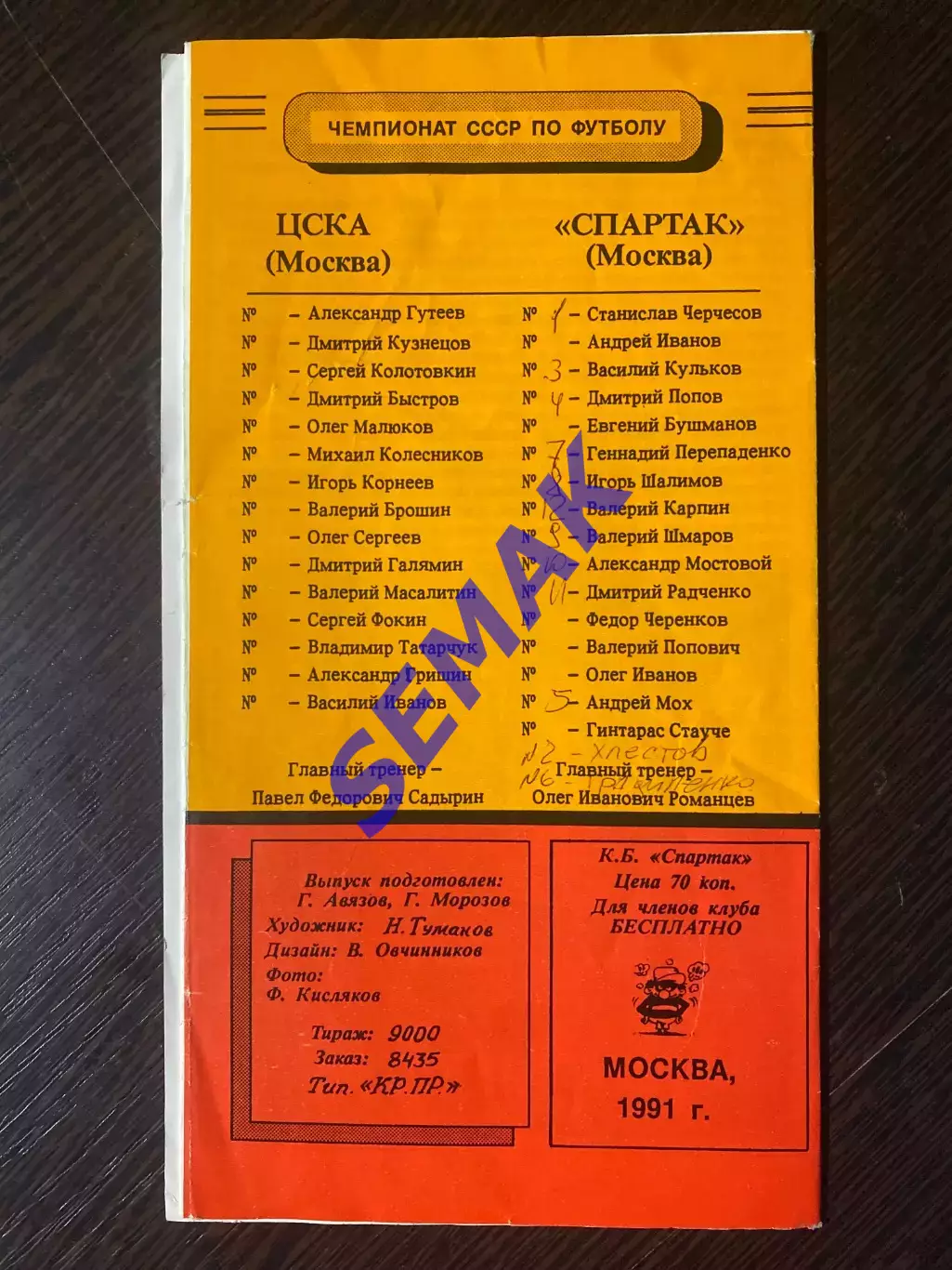 ЦСКА - Спартак/Москва/ - 11.07.1991. КБС 1