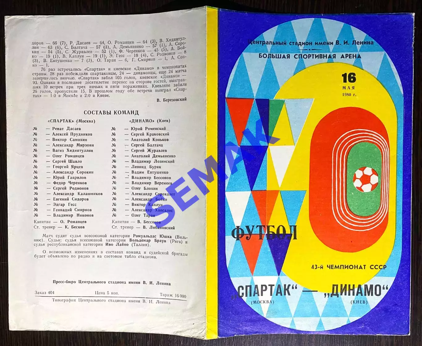 Спартак Москва - Динамо Киев - 16.05.1980. 1