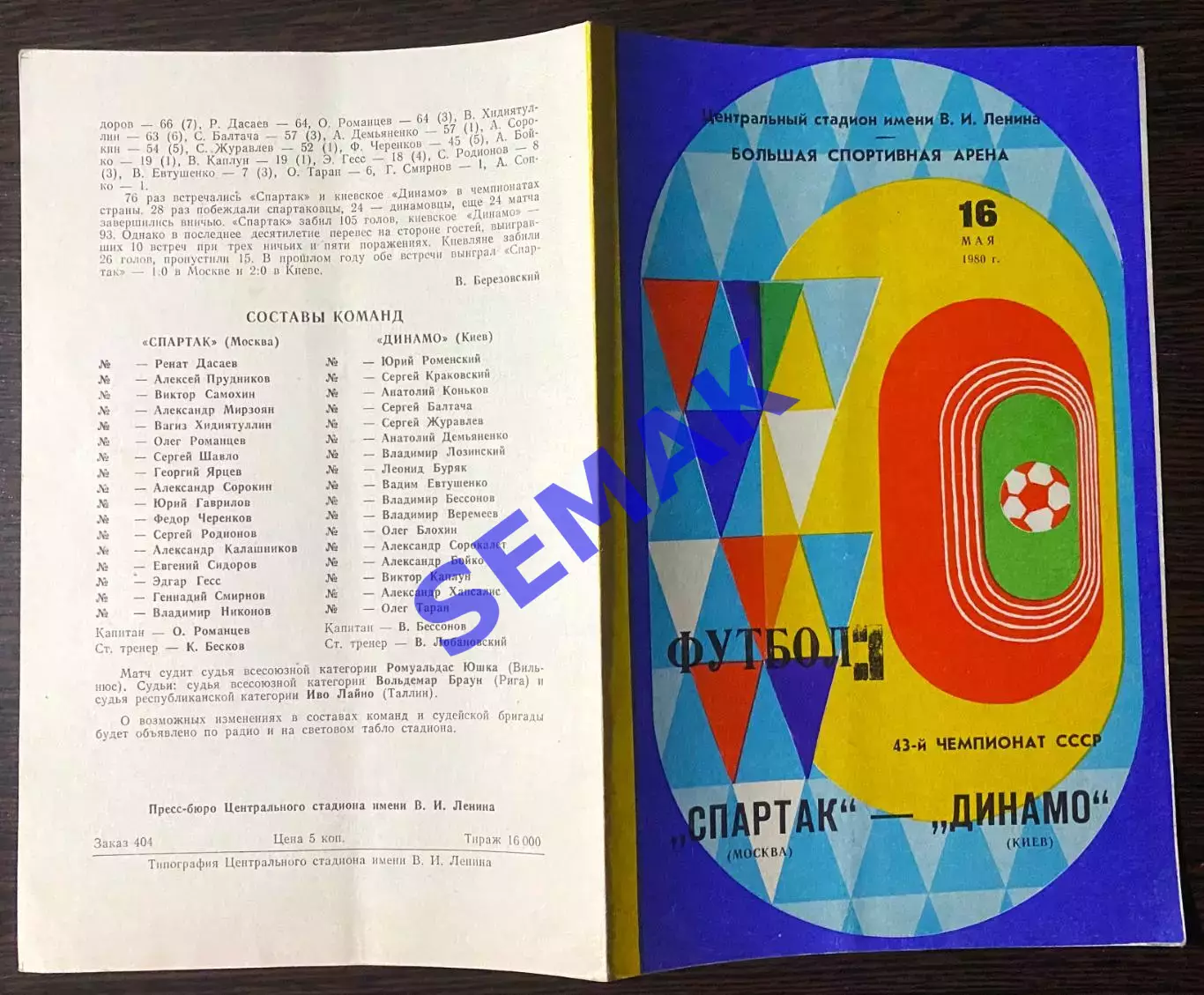 Спартак Москва - Динамо Киев - 16.05.1980. 1
