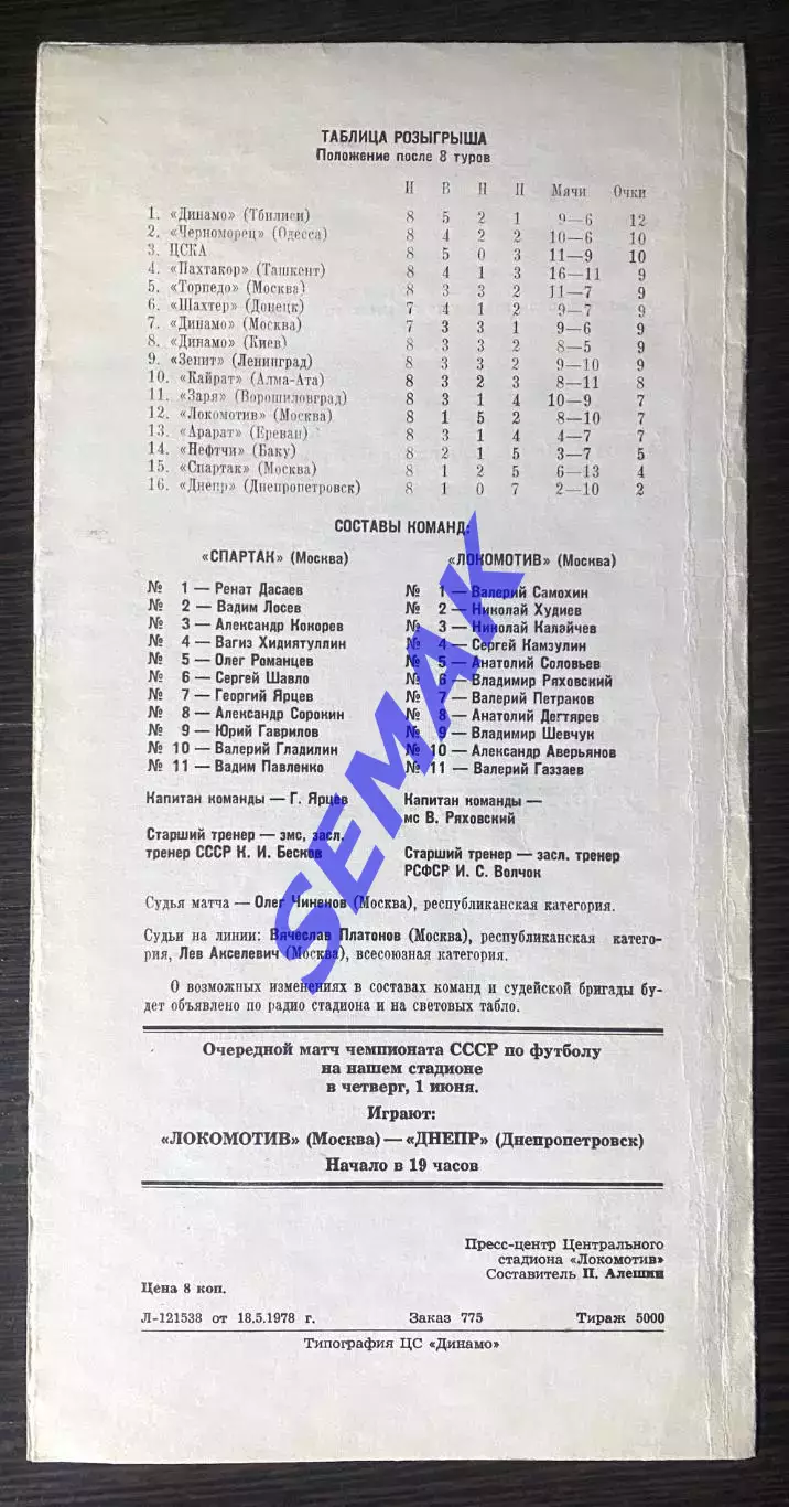 Спартак Москва - Локомотив Москва - 28.05.1978. 1