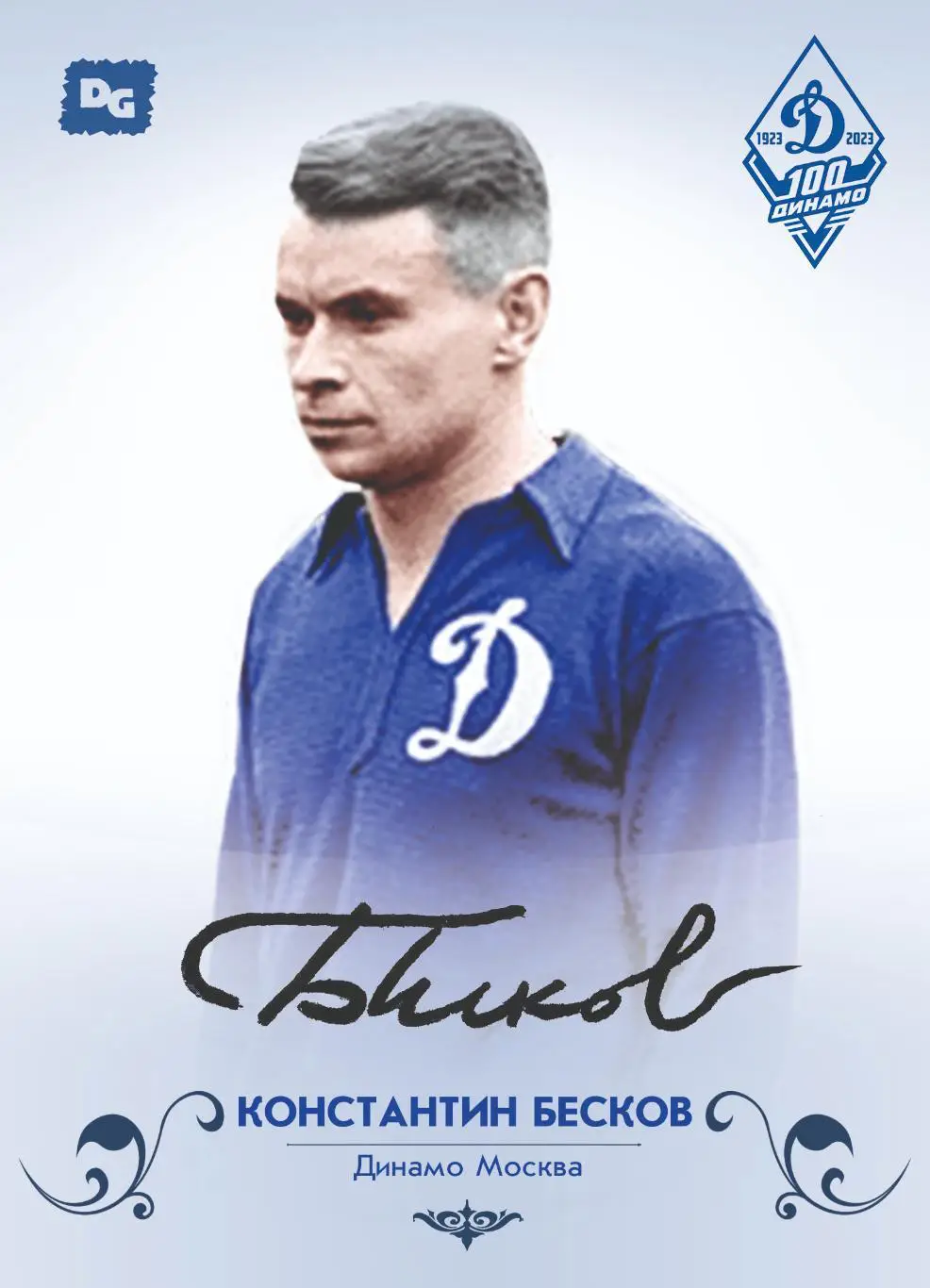 Константин БЕСКОВ карта со скрипт автографом из коллекции 100 лет Динамо Москва