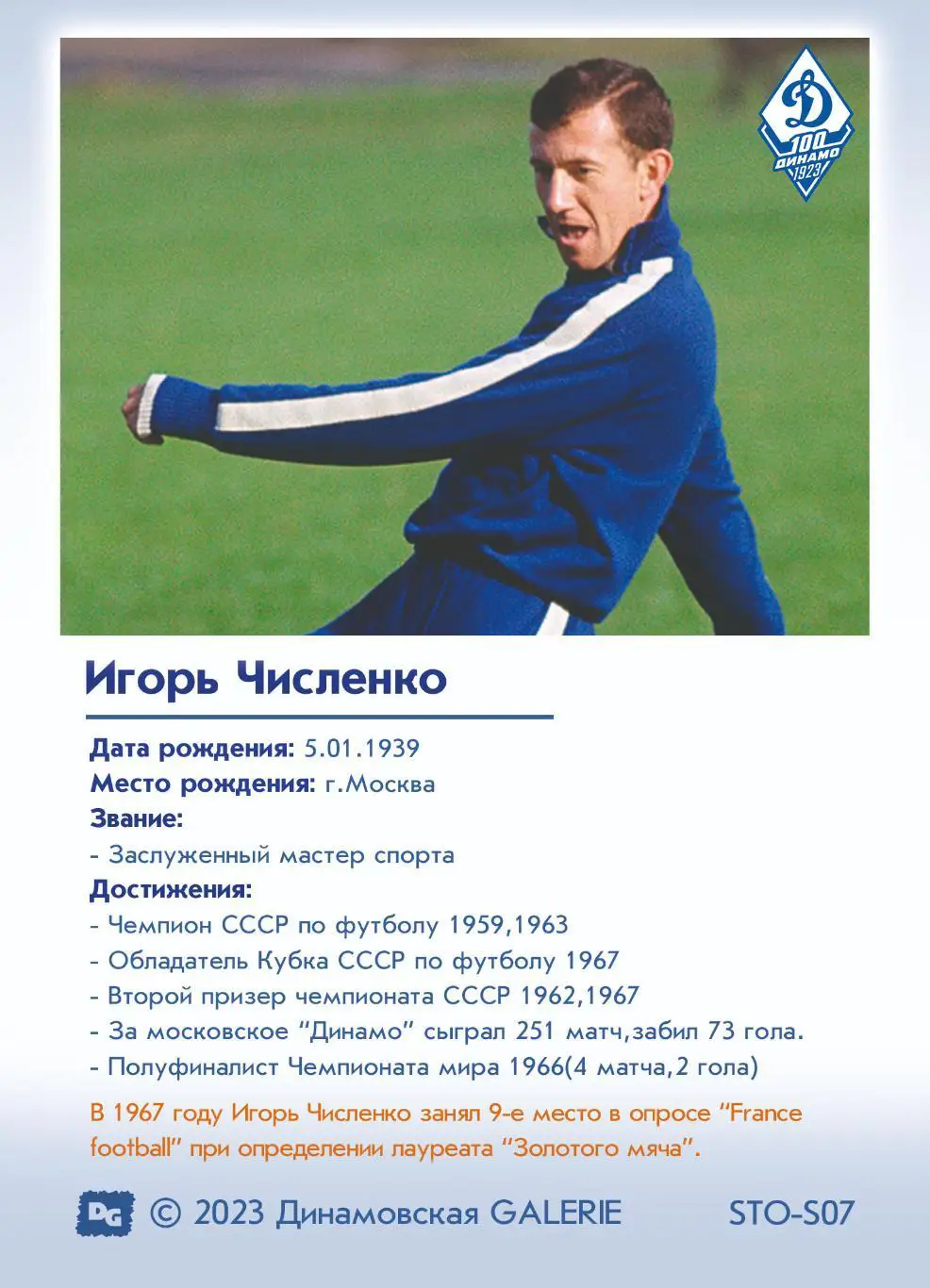 Игорь ЧИСЛЕНКО карточка со скрипт автографом из коллекции 100 лет Динамо Москва 1