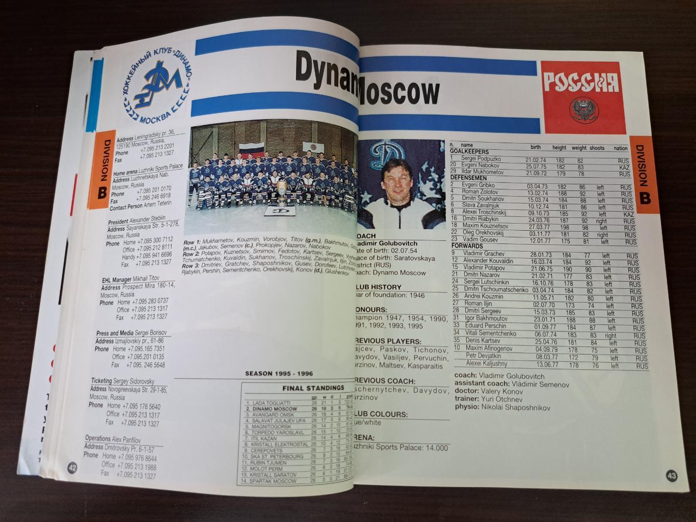 Хэндбук гид Лига чемпионов IIHF 1996 хоккей Динамо Москва 2