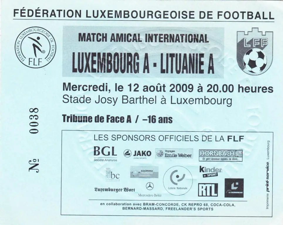 билет. Люксембург - Литва. 2009