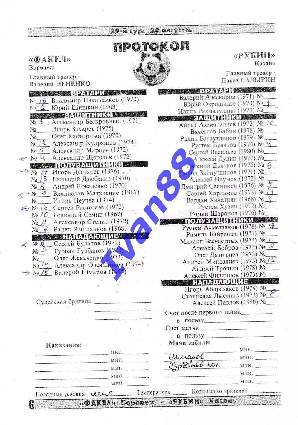Факел Воронеж - Рубин Казань 1999 2