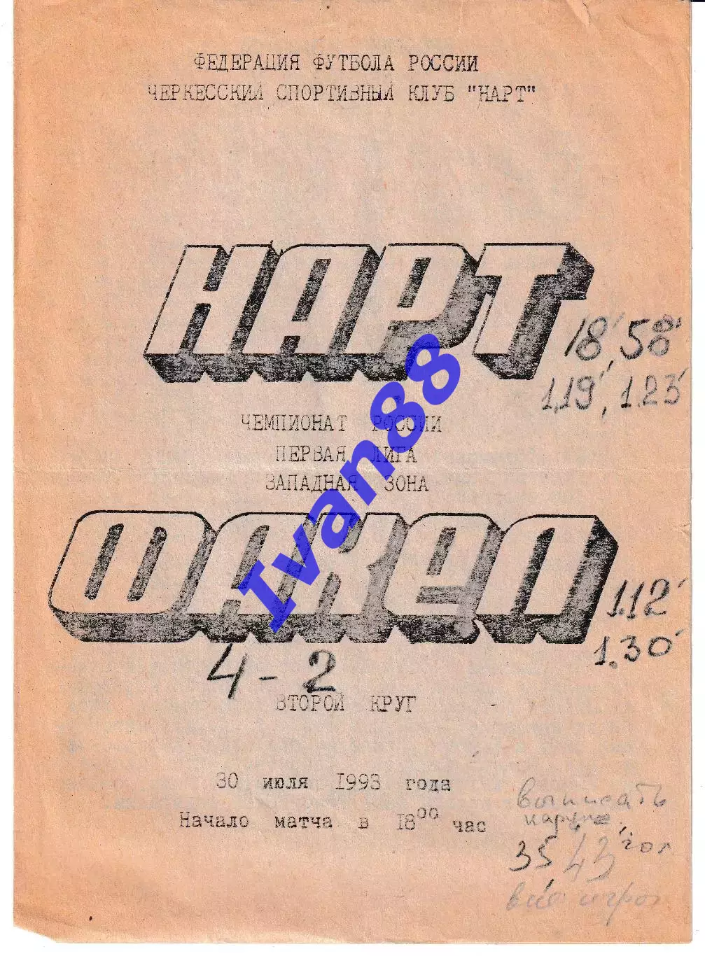 Нарт Черкесск - Факел Воронеж 1993
