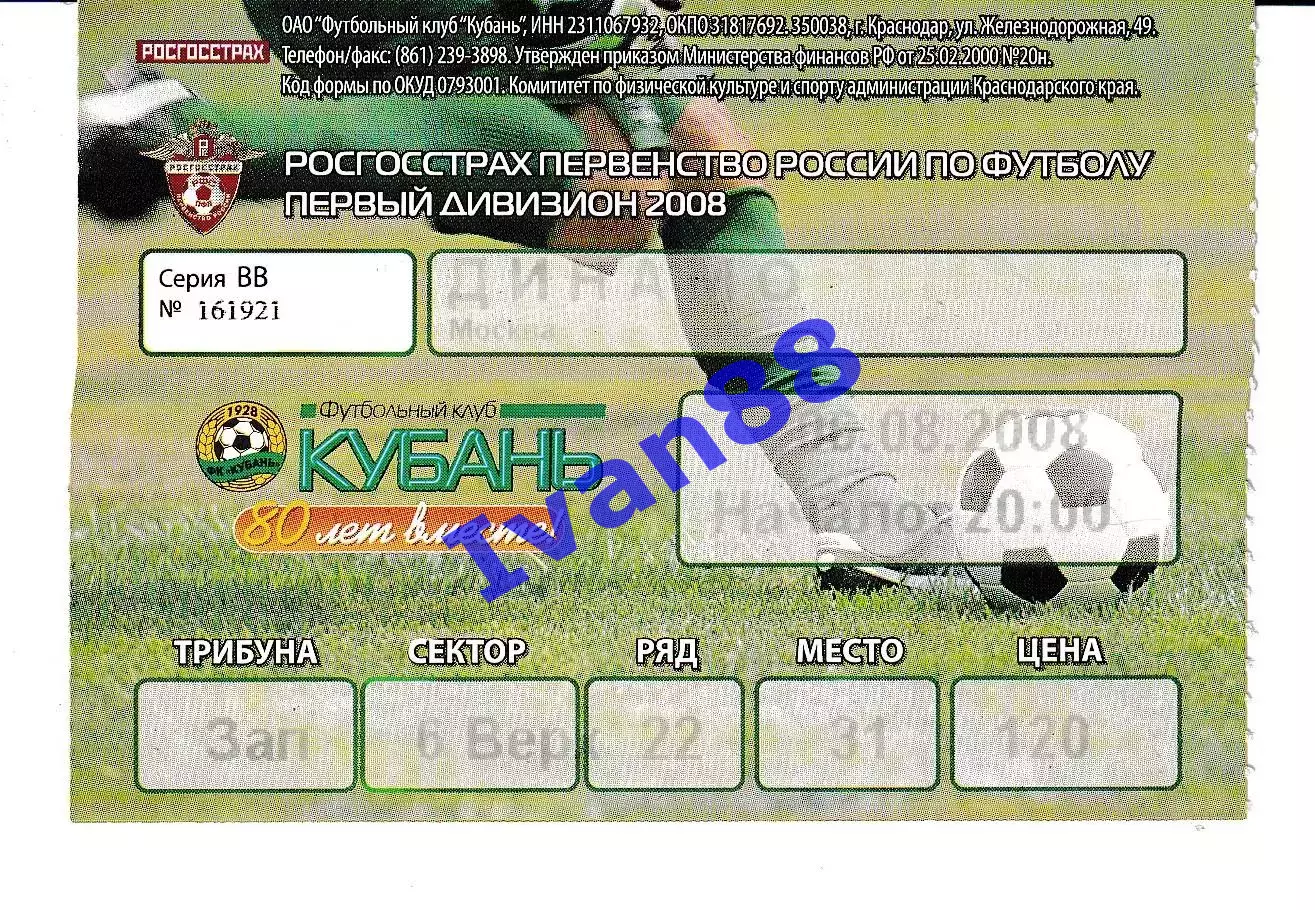 Кубань Краснодар - Динамо Москва 2008