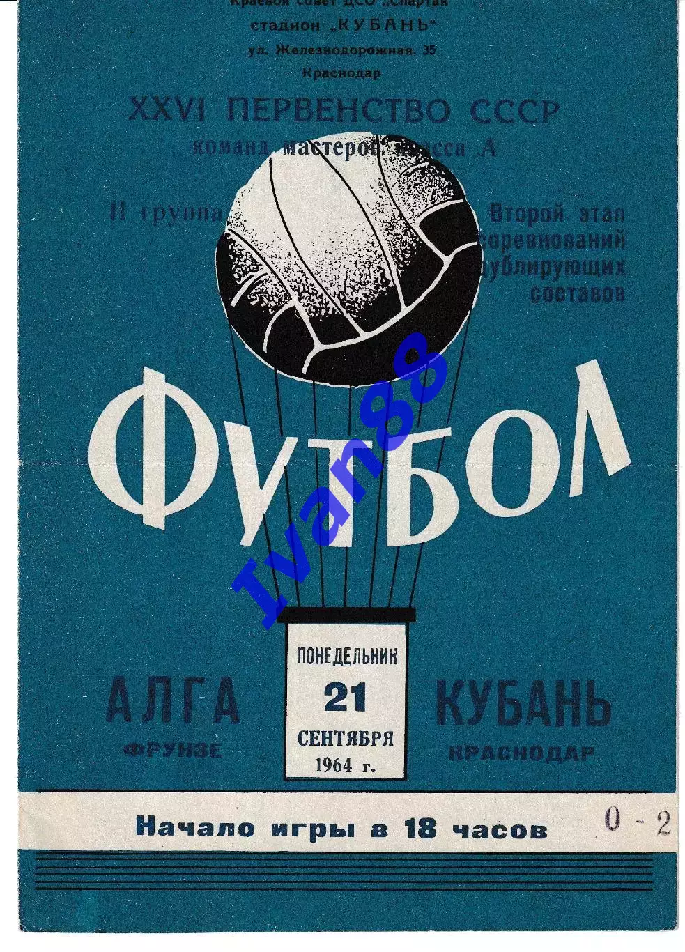 Кубань Краснодар - Агла Фрунзе 1964