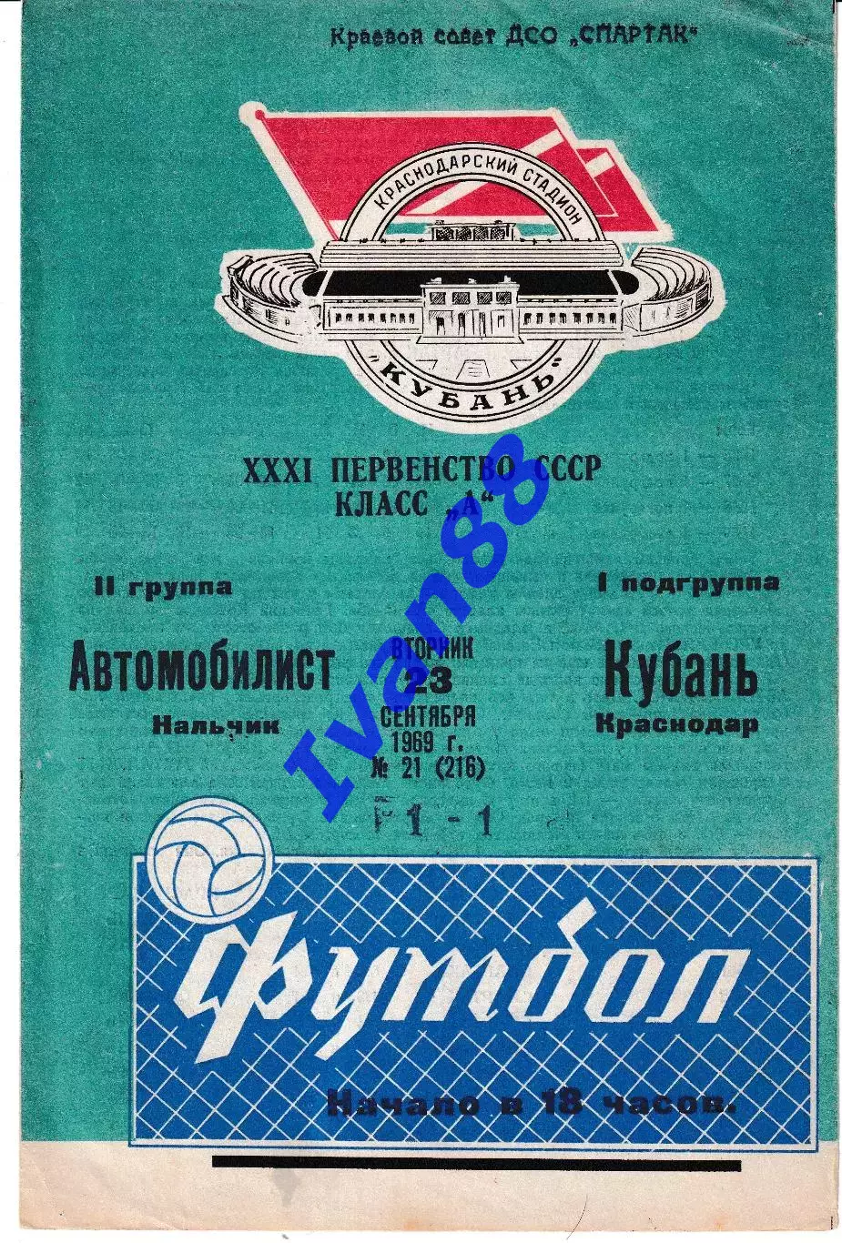 Кубань Краснодар - Автомобилист Нальчик 1969