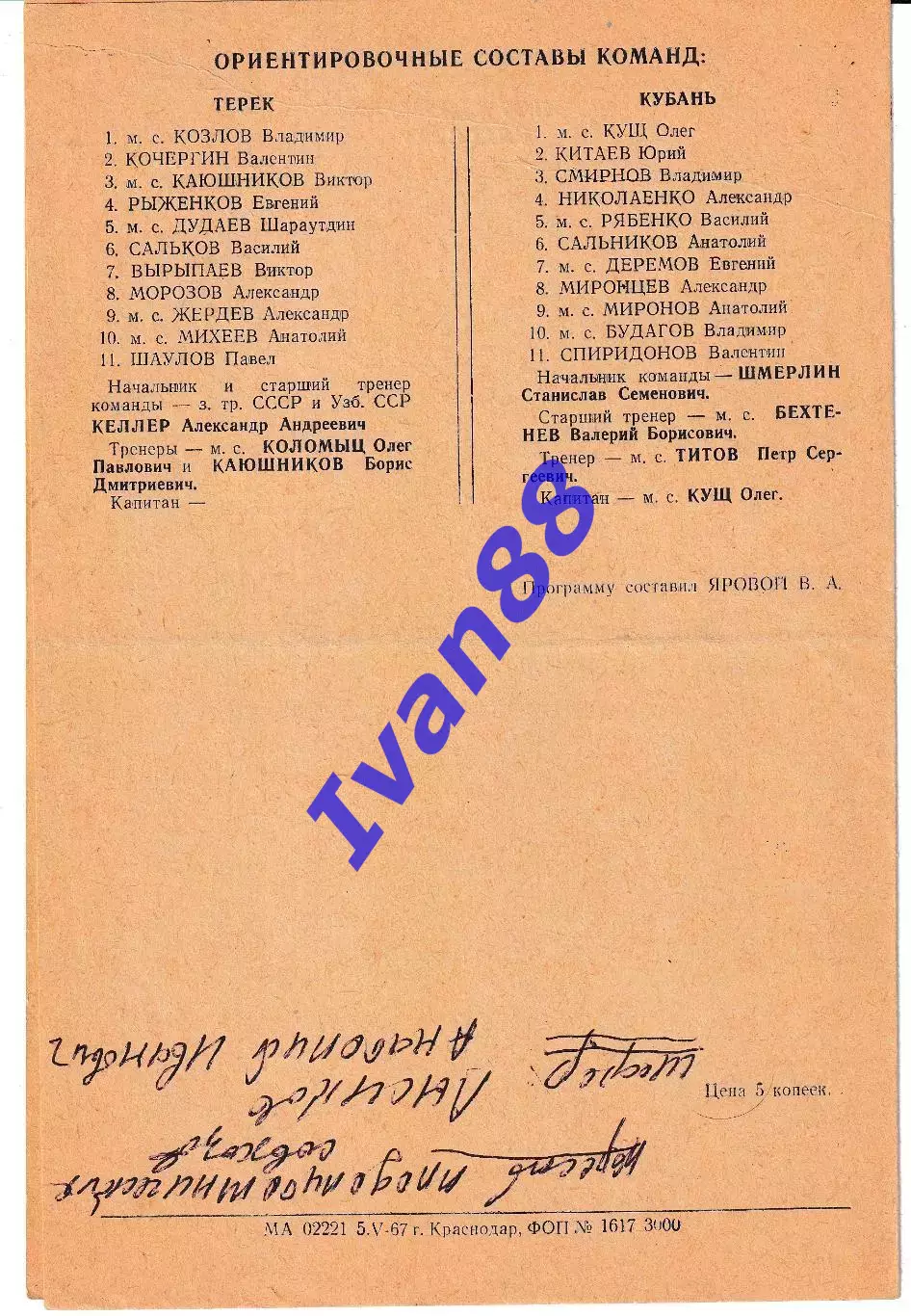 Кубань Краснодар - Терек Грозный 1967 1