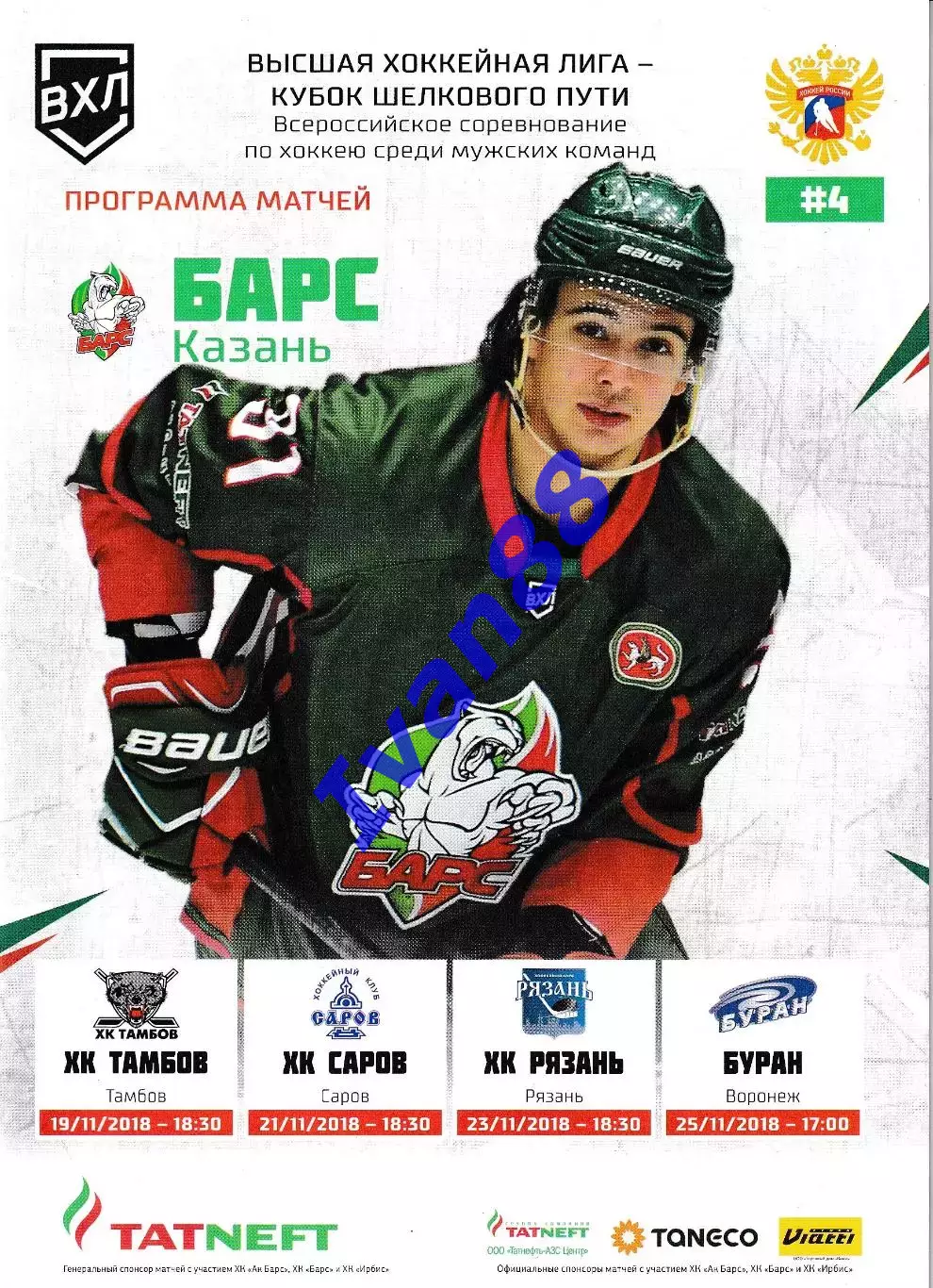 Барс Казань - Буран Воронеж, Саров, Рязань, Тамбов 19,21,23,25 ноября 2018