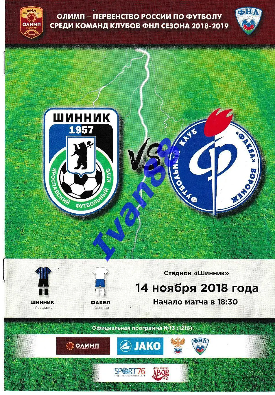 Шинник Ярославль - Факел Воронеж 14 ноября 2018
