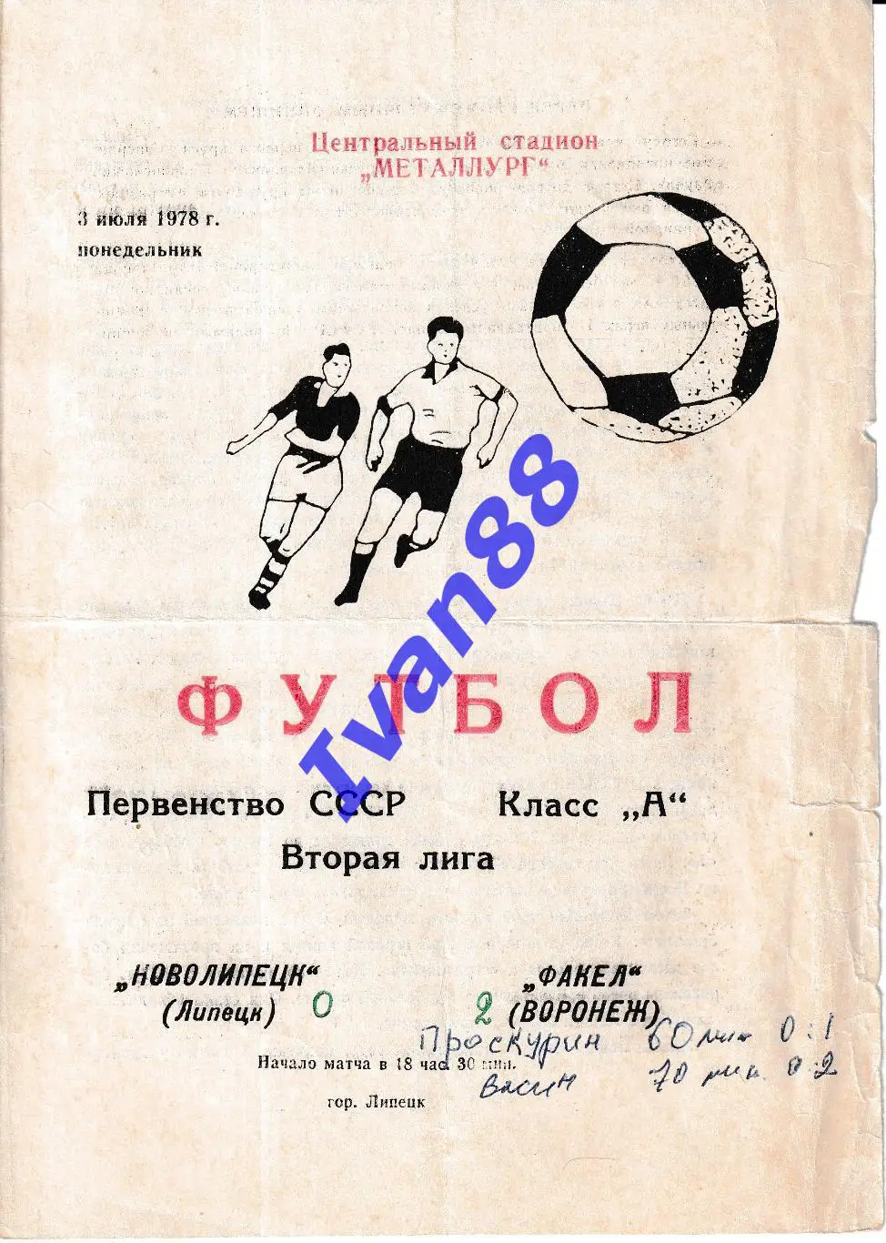 Новолипецк Липецк - Факел Воронеж 1978