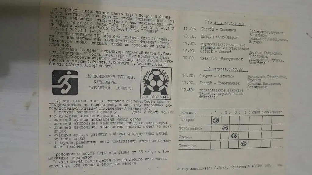 Турнир ветеранов футбола г. Лесной 15-16.08.1997 г. 1