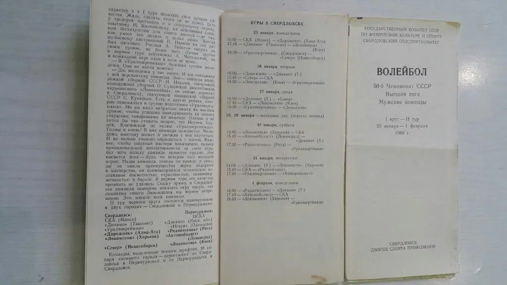 Волейбол. Свердловск,Первоуральск 25.01.-01.02.1988 г. Чемпионат СССР.Мужчины.