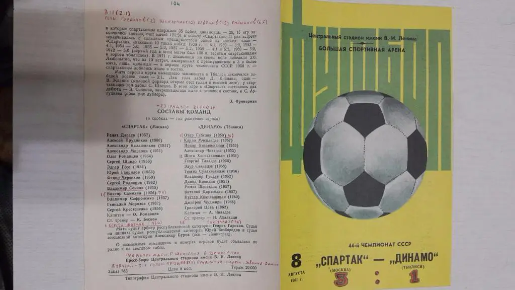 Спартак (Москва) - Динамо (Тбилиси) 08.08.1981 г.