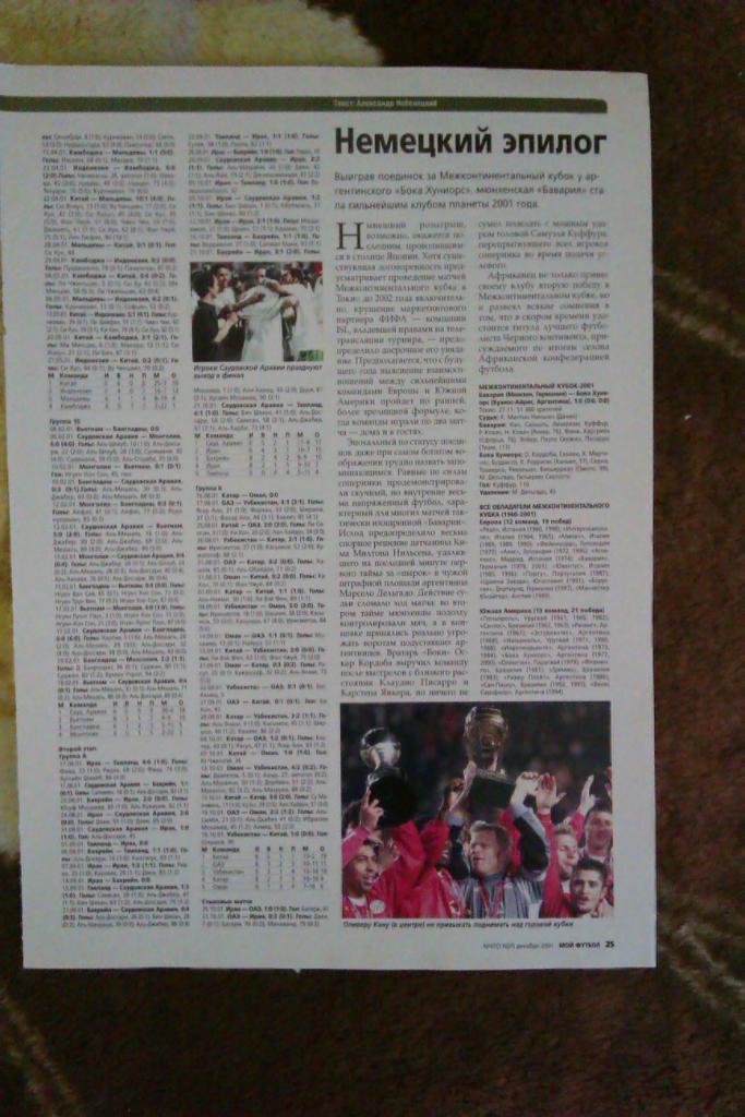 Статья.Фото.Футбол.Бавария (Германия)-обладатель МК 2001.Журнал Мой футбол.